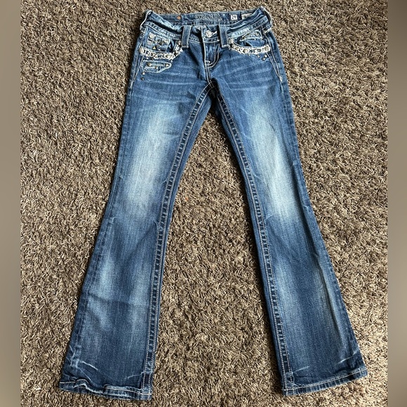 Miss Me Dark Blue Boot Cut Jeans with Silver Details - Picture 2 of 7